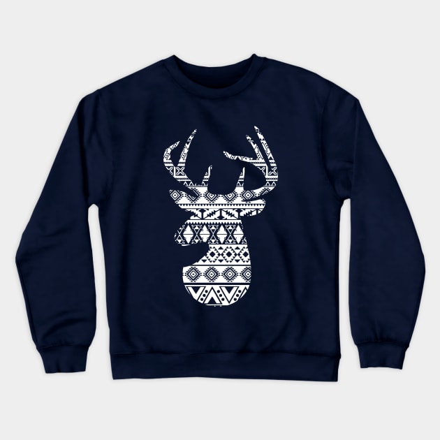 Big Buck Series: Patterned Buck Head (White Graphic) Crewneck Sweatshirt by Jarecrow 